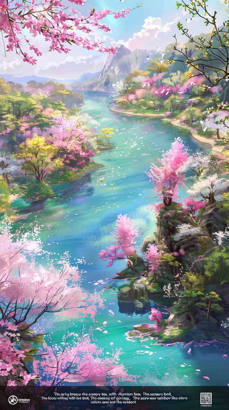 “春风又绿江南岸”，画面亮丽转变，以江南岸为主，春意盎然，碧虹如画，墨绿的江水与绿意盎然的江岸相映衬，勾勒出一幅漫卷的春意画卷。 - style3部分