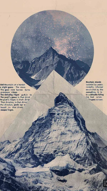 Bell mountain is only separated by a few mountains", the focus shifts to Bell Mountain in the distance. It is faintly visible, surrounded by layers of mountains like a folding screen. The poet stares in that direction, seemingly nursing some nostalgia. - AI绘画作品展示 | Midjourney中文版生成