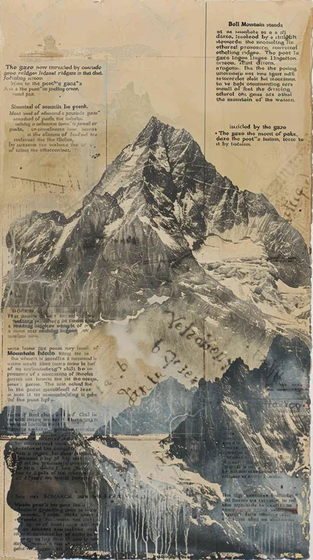Bell mountain is only separated by a few mountains", the focus shifts to Bell Mountain in the distance. It is faintly visible, surrounded by layers of mountains like a folding screen. The poet stares in that direction, seemingly nursing some nostalgia. - AI绘画作品展示 | Midjourney中文版生成