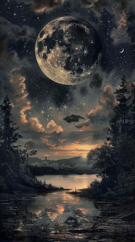 他眺望远方，天空中月亮高悬，江水在月光下闪烁。这一场景象征着诗人对时光流逝和命运无常的感叹，同时反映了他对人生意义的探求和对未来的深思。 - style4部分