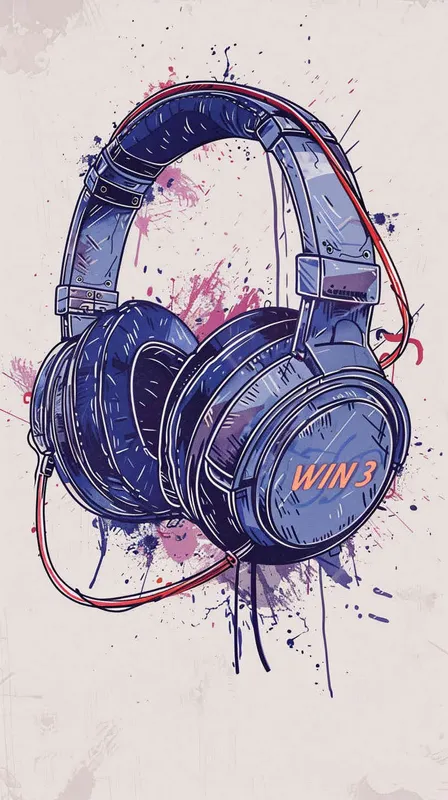 Headphone design blueprint - Hand-drawn sketch and marker rendering style - Large "WIN3" logo font with a strong design aesthetic - Color scheme conveys a mechanical feel. --ar 16:9 --s 500 - AI绘画作品展示 | Midjourney中文版生成
