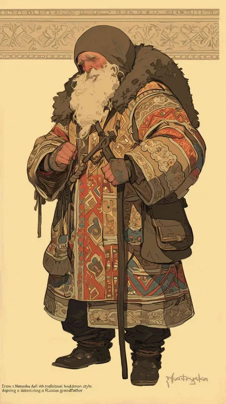 画一个俄罗斯老爷爷套娃,手绘风格 - style1部分