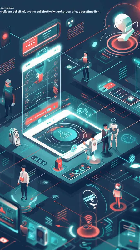 AI智能机器人与人类共同工作，场景设定在未来的工作场所，充满合作和创新氛围 - style1部分