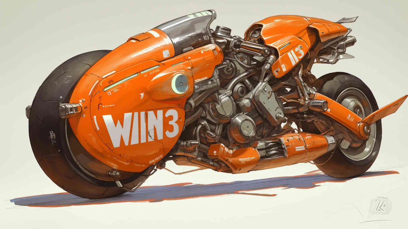 Design a motorcycle with pencil sketches from different perspectives and marker coloring effects. The entire body of the vehicle should prominently feature the large letters 