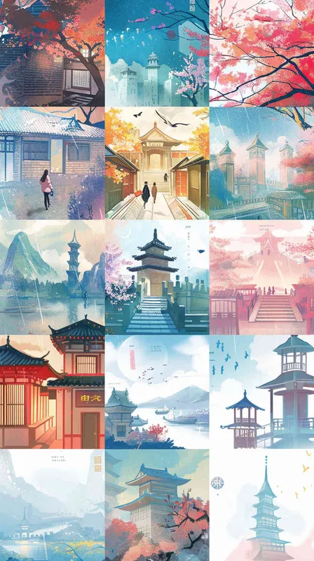 插画明信片集：这套文创产品包括了一组精美的插画明信片。每张明信片都呈现出不同的主题，如浪漫的城市风景、可爱的动物形象、古老的传说故事等。明信片的背面提供了空白写字区域和可撕下的贴纸，让人们可以自由地写下祝福或贴在其他物品上。 - style3部分
