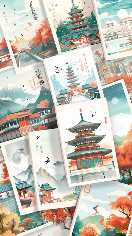 插画明信片集：这套文创产品包括了一组精美的插画明信片。每张明信片都呈现出不同的主题，如浪漫的城市风景、可爱的动物形象、古老的传说故事等。明信片的背面提供了空白写字区域和可撕下的贴纸，让人们可以自由地写下祝福或贴在其他物品上。 - style4部分