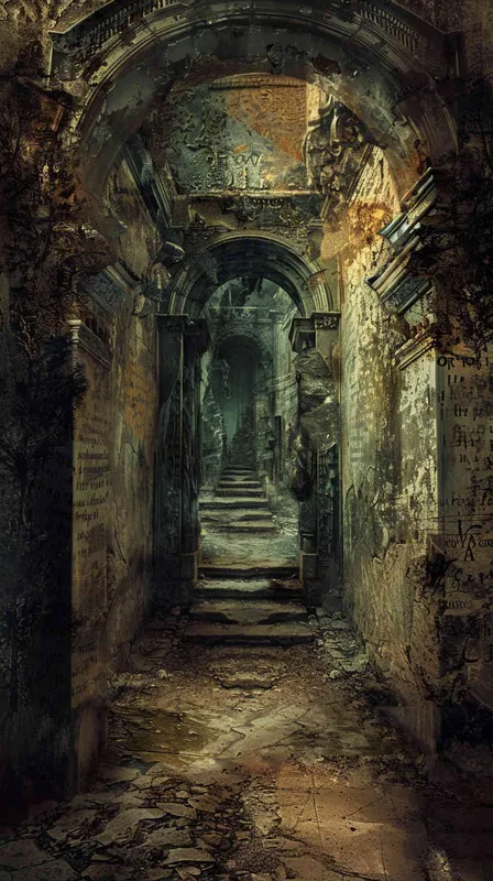 Underground city, Behind the stone door, looking down from the hill, are the remains of an ancient and magnificent city, with mysterious runes carved all over the walls,CG original painting, fantasy mythology references, surreal murals, dark gold and aquamarine, poster concept art - style2部分