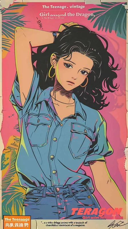少女与龙，复古动漫，20世纪80年代，清晰的线条，杂志 – AI绘画作品展示 | Midjourney中文版生成