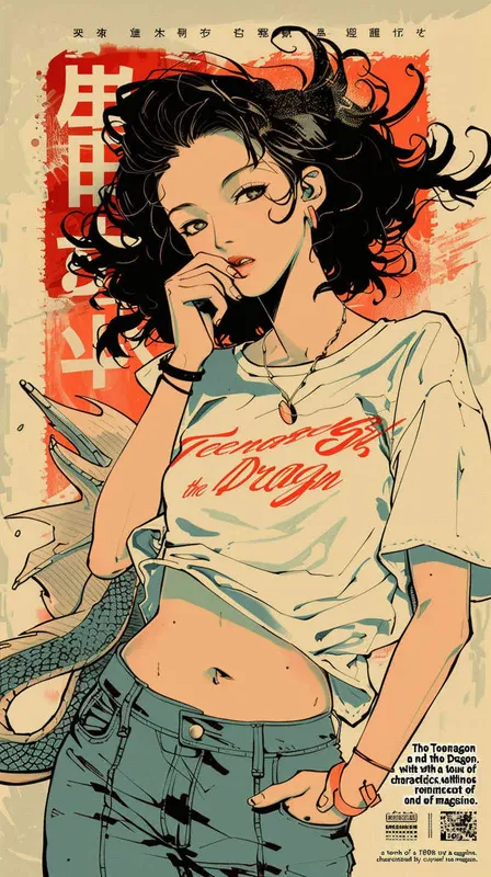 少女与龙，复古动漫，20世纪80年代，清晰的线条，杂志 - style2部分