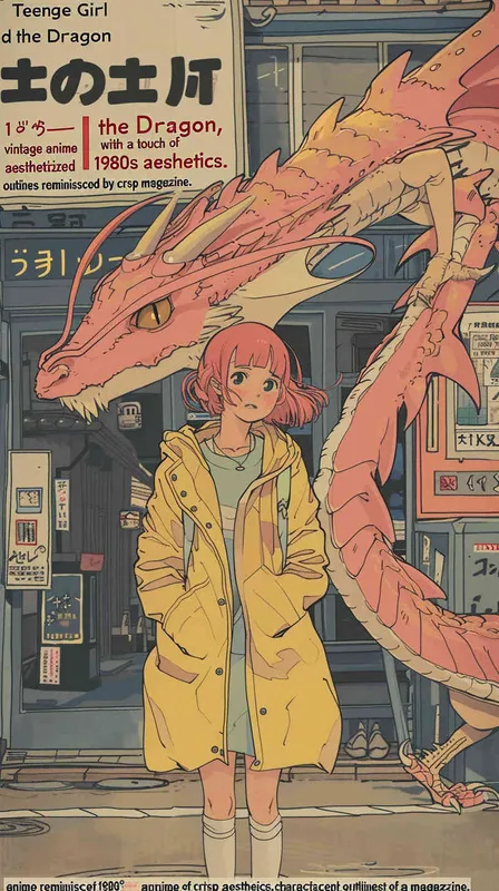 少女与龙，复古动漫，20世纪80年代，清晰的线条，杂志 - style3部分