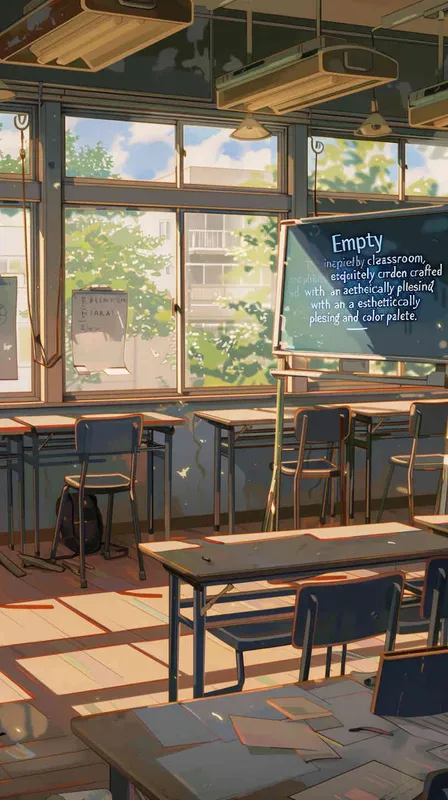 empty classroom, style of Makoto Shinkai The Garden of Words, aesthetically pleasing, muted color scheme  - style2部分