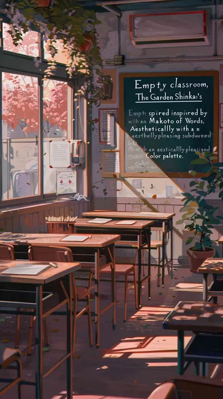 empty classroom, style of Makoto Shinkai The Garden of Words, aesthetically pleasing, muted color scheme  - style3部分