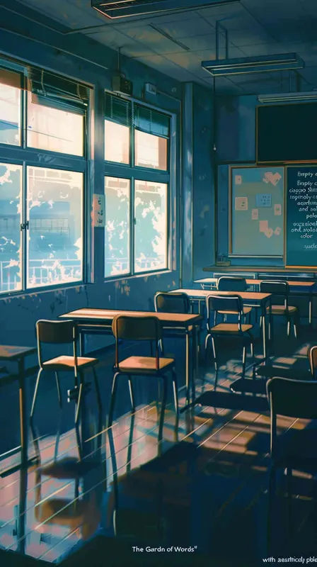 empty classroom, style of Makoto Shinkai The Garden of Words, aesthetically pleasing, muted color scheme  - style4部分
