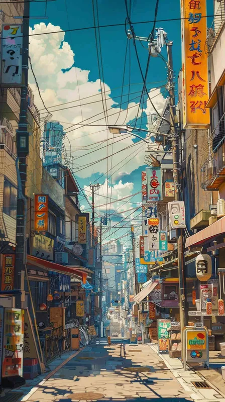 anime background, busy downtown street, style of tekkonkinkreet - style4部分