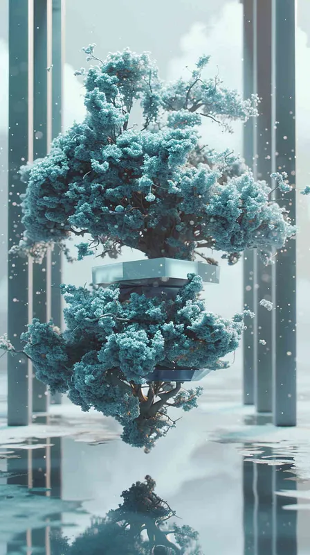 三维古风,极简,概念设计,抽象,冷色调,清晰粒子,精细的电影灯光,超真实,超详细,高质量,影戏,现实和虚拟领域,超现实主义 - AI绘画作品展示 | Midjourney中文版生成