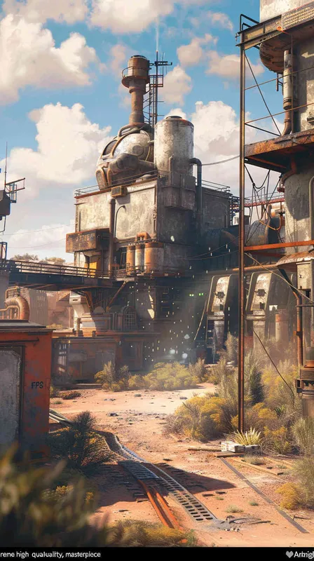factory，FPS view,desert landscape,arknightextreme high quality,masterpiece - style2部分