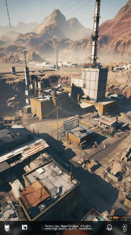 factory，FPS view,desert landscape,arknightextreme high quality,masterpiece - style3部分