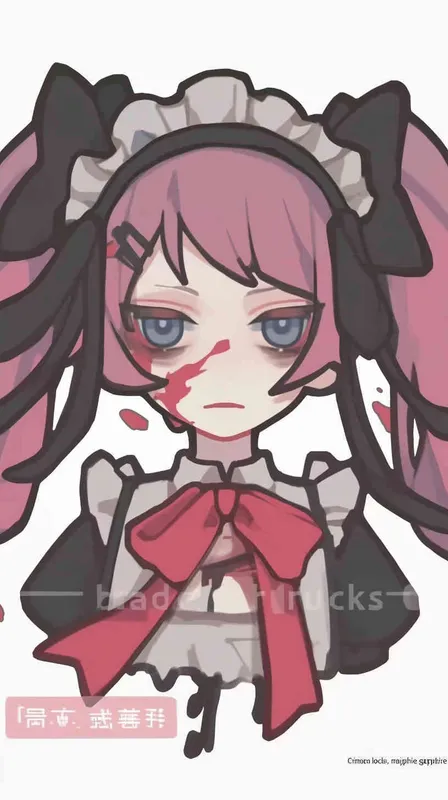 Red hair, girl, blue eyes, blue pupils, black ribbons, double ponytails, curly hair - style4部分
