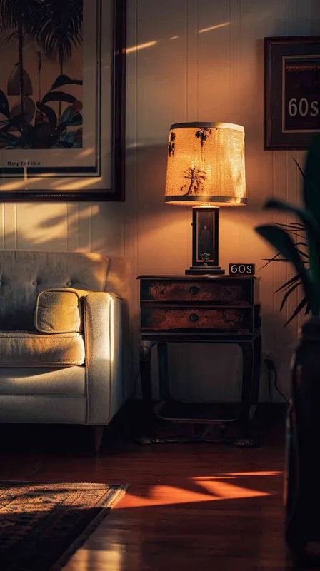 During the day, natural light is bright.The room is decorated in American style, with an elegant sofa and vintage desk lamp. High resolution, professional photograph, HDR, high detail, shot by Sony A7S III camera using Kodak Portra film, no other objects around it, 