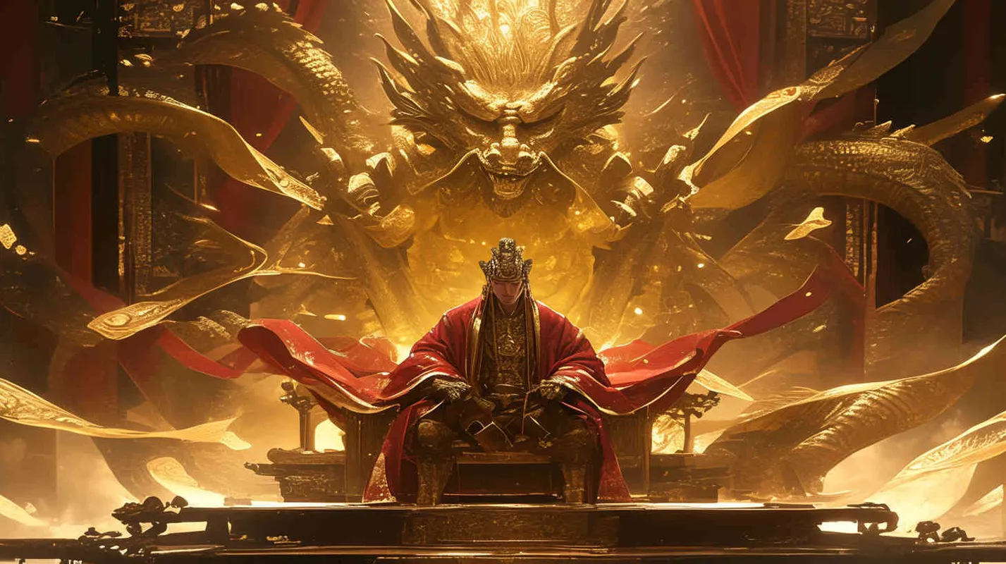 A handsome young man, tall and burly, with thick eyebrows and eyes, hair tied up, broad shoulders and thick back, dressed in a red robe. His face was resolute and majestic, and his eyes were bright and lively. He is the ancestor of Chinese people. - style2部分