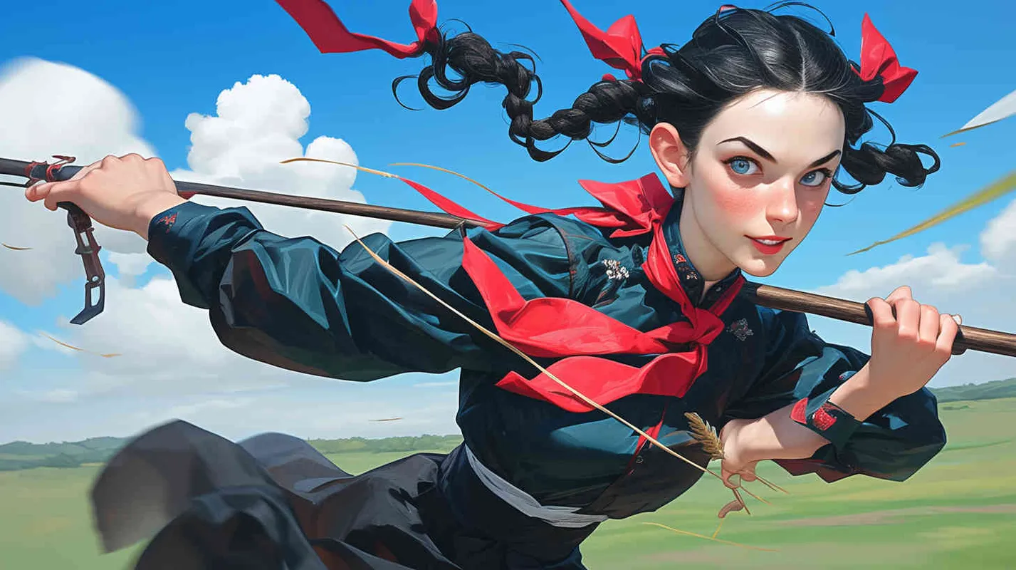 Under the blue sky and white clouds, a handsome young man wearing a red robe, with his hair tied up, held a plow and planted grains, laying the foundation for agriculture and industry, gradually transforming people from primitive nomadic life to agricultural civilization. - style1部分