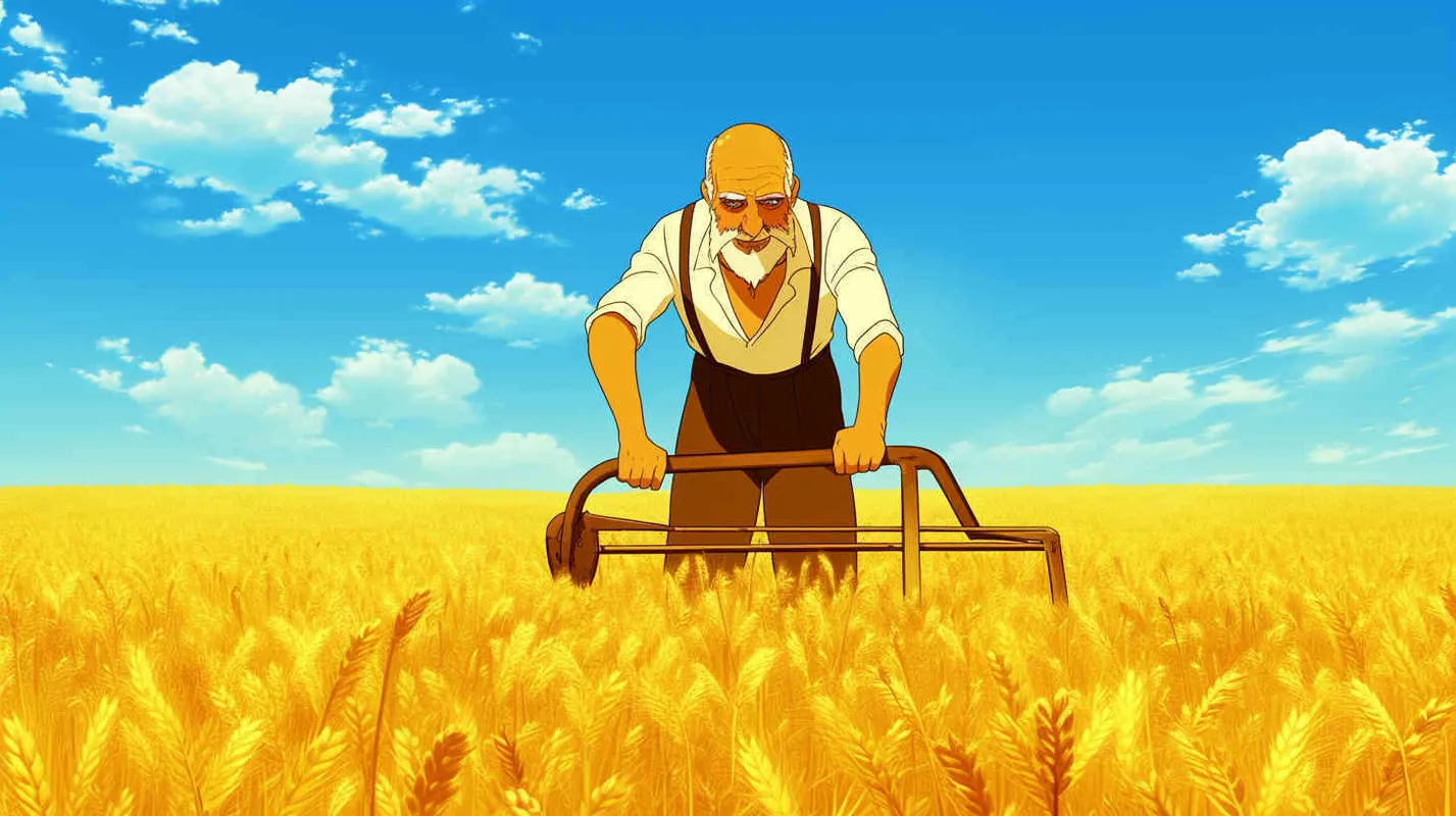 Under the blue sky and white clouds, a handsome young man wearing a red robe, with his hair tied up, held a plow and planted grains, laying the foundation for agriculture and industry, gradually transforming people from primitive nomadic life to agricultural civilization. - style2部分