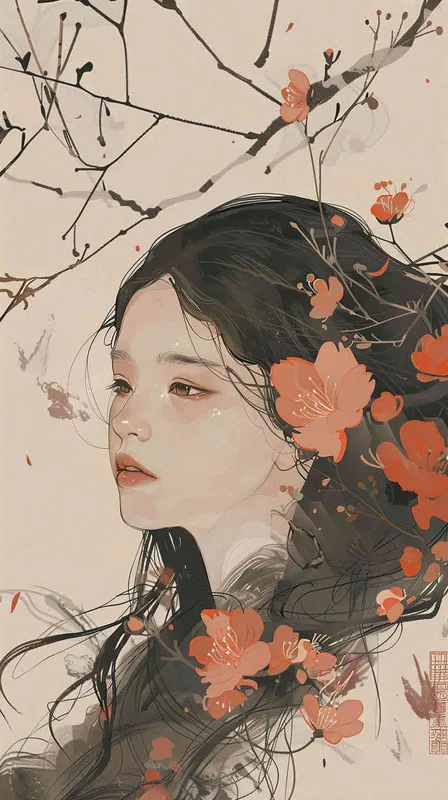 New Chinese style illustration style, a girl - style1部分