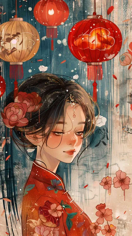 New Chinese style illustration style, a girl - style3部分