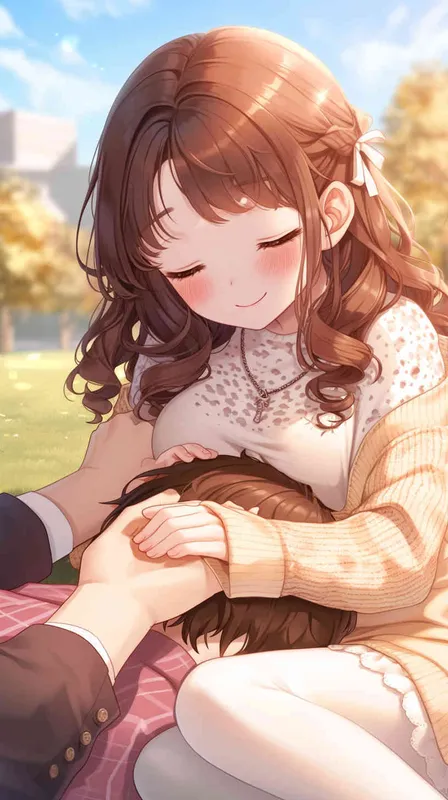 Korean illustration style,cute chibi style!!!girl, boy, sweater, lace-trimmed dress, white pantyhose, martin boots, ribbon, own hands clasped, yokozuwari, blurred background, the best quality, brown hair, drill hair - AI绘画作品展示 | Midjourney中文版生成
