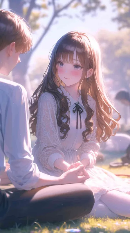 Korean illustration style,girl, boy, sweater, lace-trimmed dress, white pantyhose, martin boots, ribbon, own hands clasped, yokozuwari, blurred background, the best quality, brown hair, drill hair - AI绘画作品展示 | Midjourney中文版生成