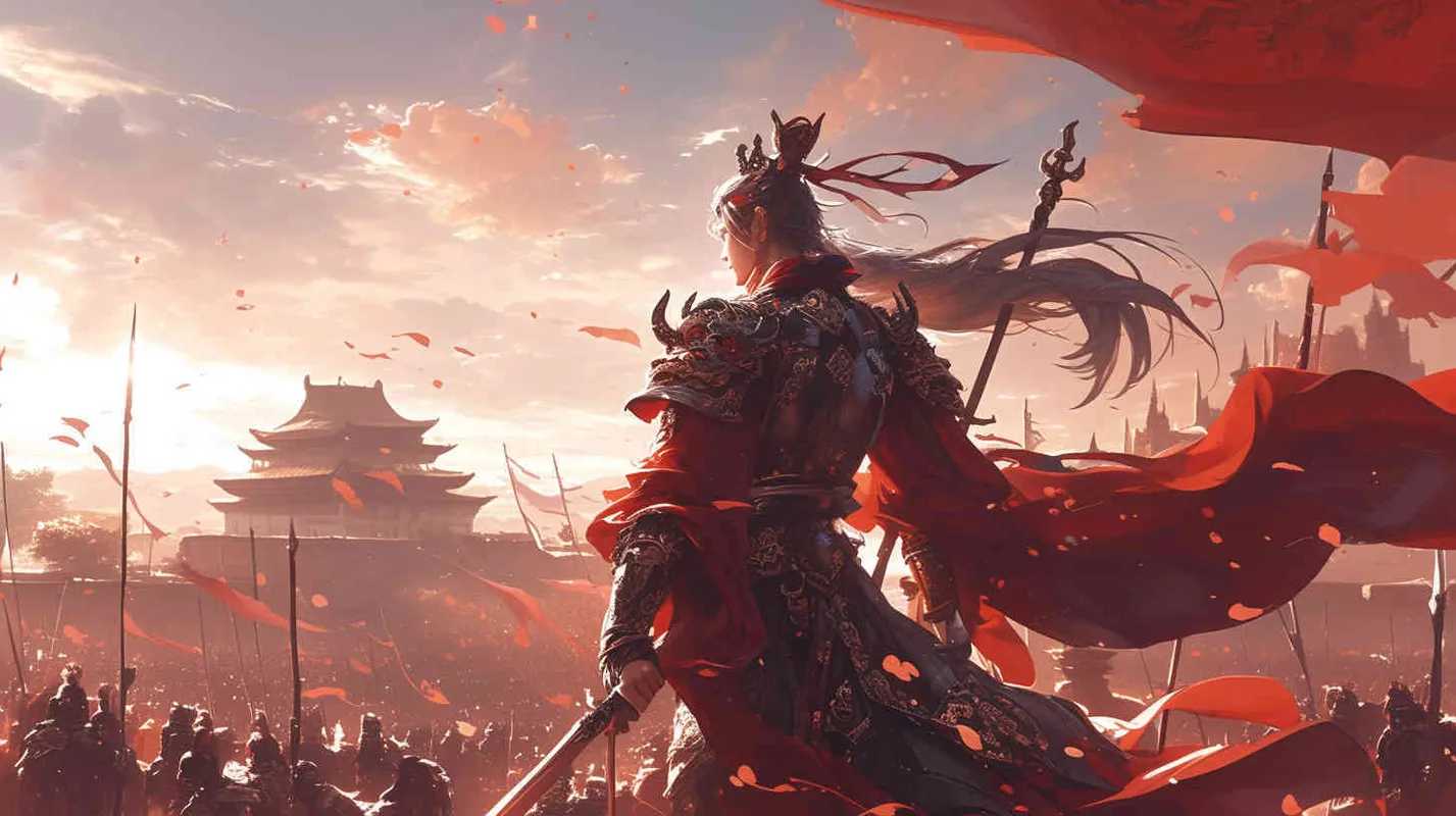 一位身穿红色铠甲的中国古代束发少年将军 - style2部分
