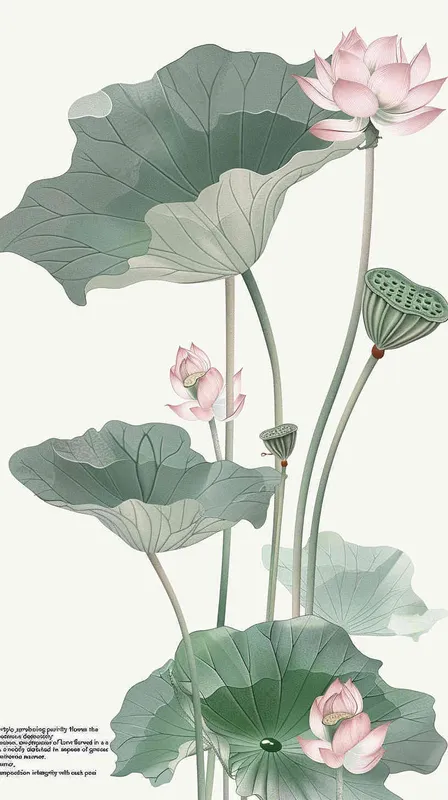Chinese style, lotus, lotus leaves, separate，straight, natural color tone, simple background, lightweight texture
 - style2部分