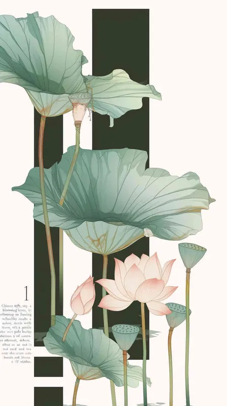 Chinese style, A lotus flower, lotus leaves, separate，straight, natural color tone, simple background, lightweight texture [ seed值:  - style1部分