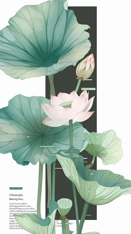 Chinese style, A lotus flower, lotus leaves, separate，straight, natural color tone, simple background, lightweight texture [ seed值:  - style2部分