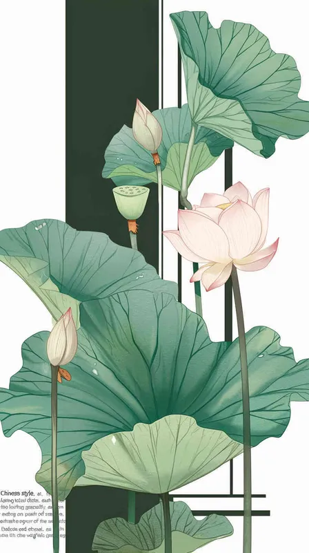 Chinese style, A lotus flower, lotus leaves, separate，straight, natural color tone, simple background, lightweight texture [ seed值:  - style4部分