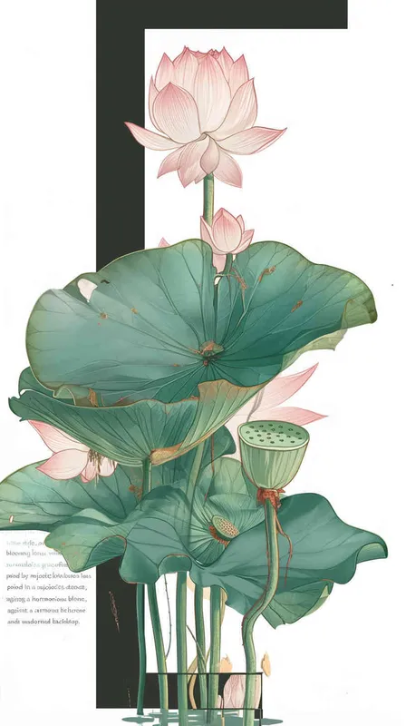 Chinese style, A lotus flower, lotus leaves, straight, natural color tone, simple background, - style1部分