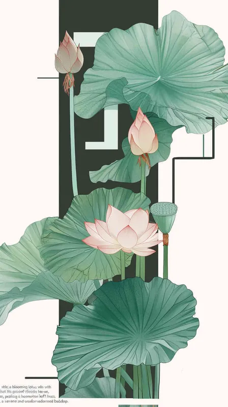 Chinese style, A lotus flower, lotus leaves, straight, natural color tone, simple background, - style2部分