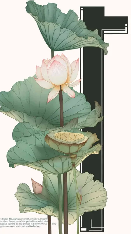 Chinese style, A lotus flower, lotus leaves, straight, natural color tone, simple background, - style3部分