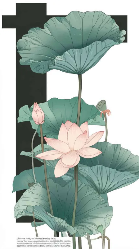 Chinese style, A lotus flower, lotus leaves, straight, natural color tone, simple background, - style4部分