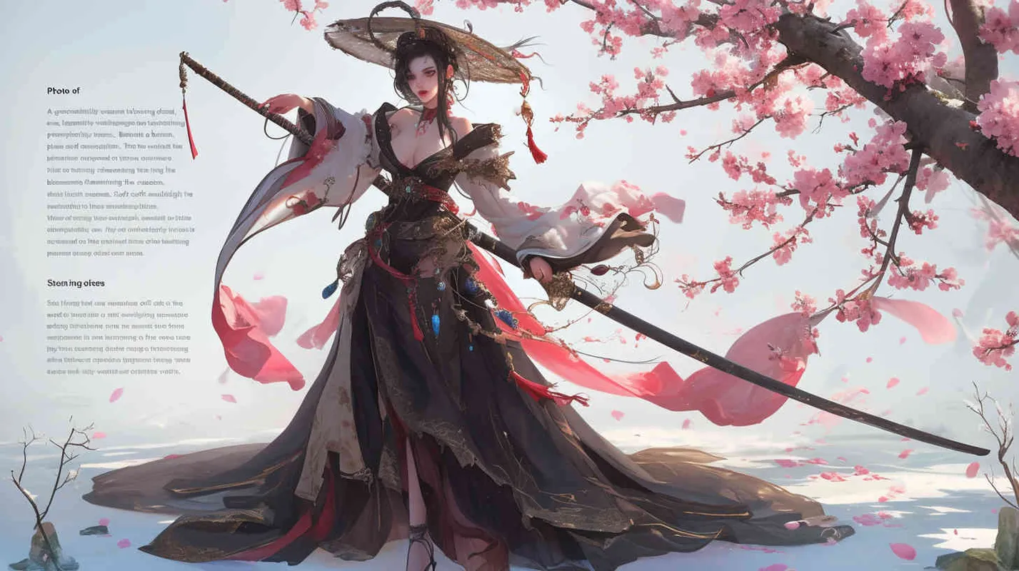 漂亮美女正在桃花树下舞剑 - style1部分