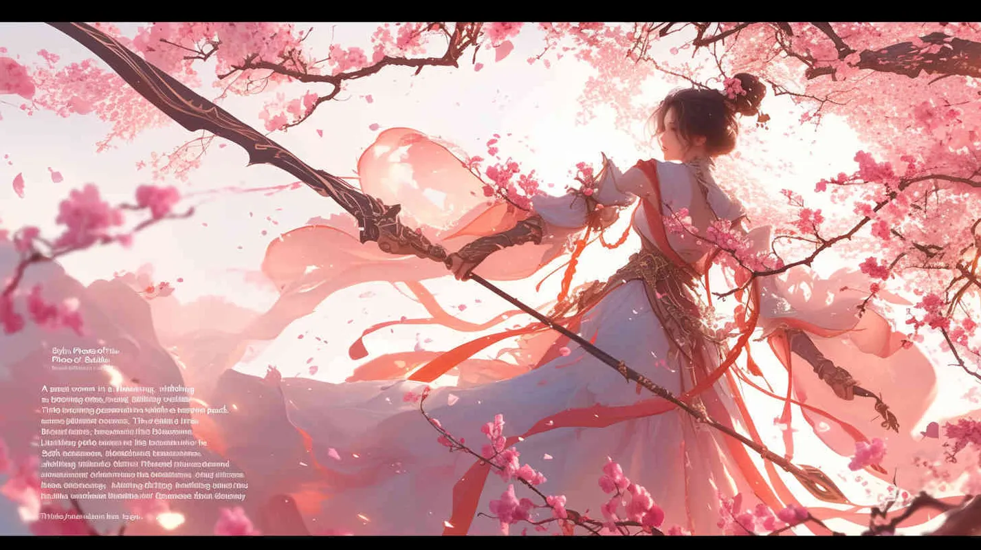 漂亮美女正在桃花树下舞剑 - style3部分