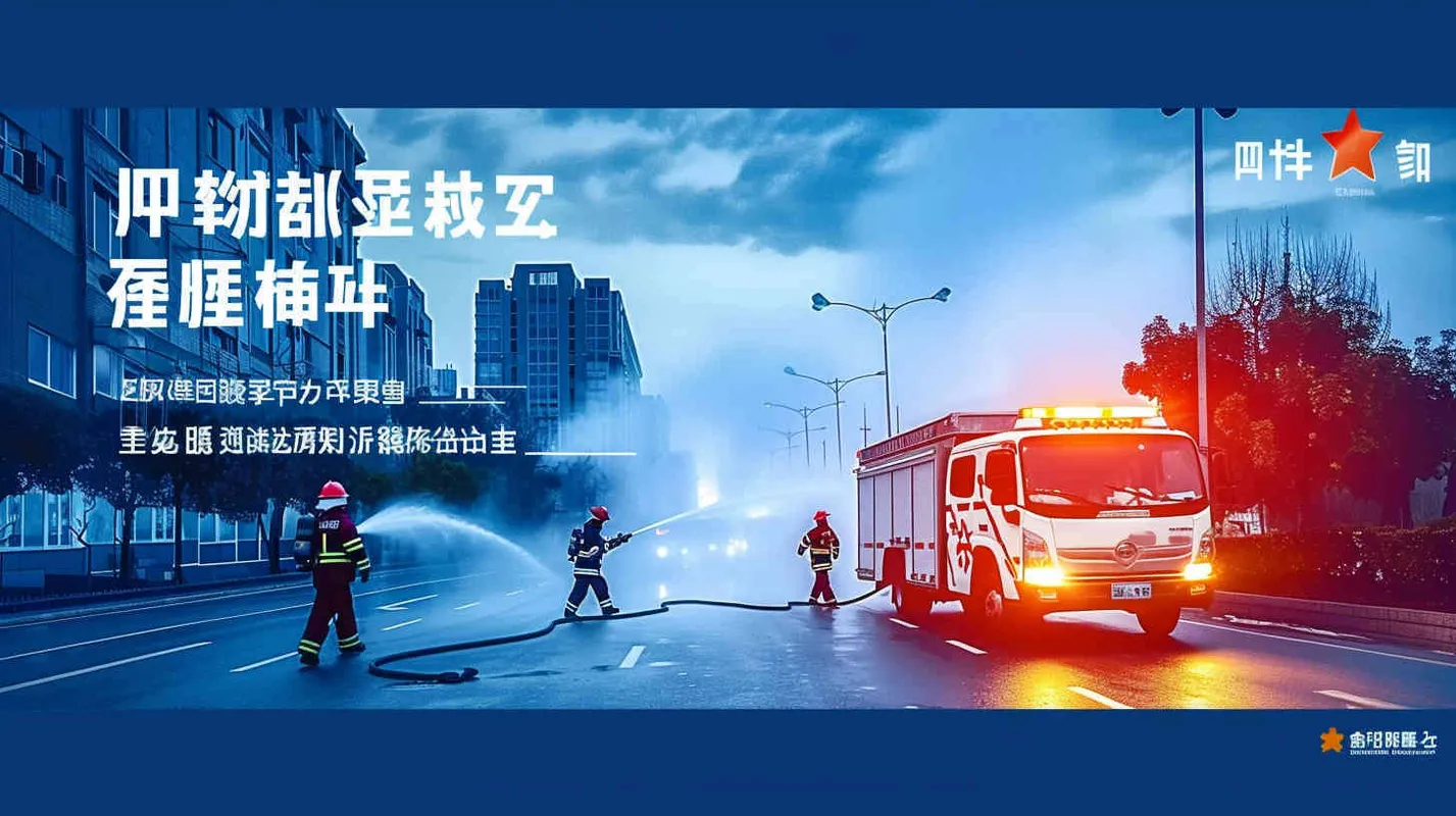 帮我作一张消防应急疏散演习的会场背景图，需要由消防元素，又有医院元素，主题为蓝白色，高端大气。会议主题为：唐诗雨:
[图片]

张永:
中国医学科学院血液病医院
静海区消防救援支队
联合实战应急疏散演习
 – AI绘画作品展示 | Midjourney中文版生成