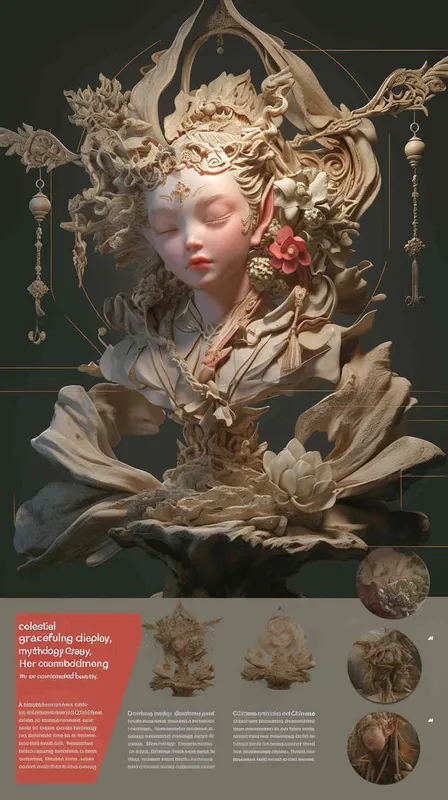 a flying fairy is dancing
风格：in the style of Dunhuang style,chinese mythology,clay material,fairy front view, an exaggerated expression，Chinese culture,full body,soft shapes,in the style of nostalgic nostalgia, red and green, wimmelbilder, dolly kei, gentle expressions，fine luster,3D render, oc render,best quality,8kbrightfront lightin - style1部分