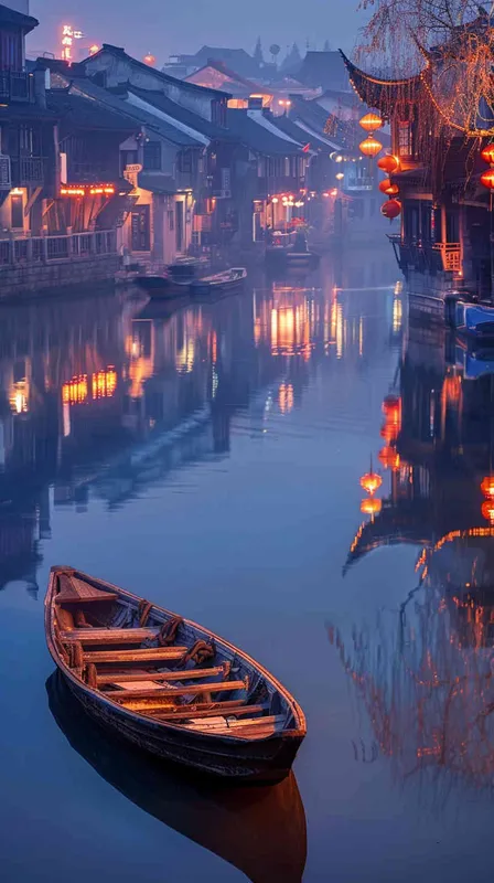 夜泊秦淮河畔
画面展现夜幕初降，作者的船只静静地停泊在秦淮河畔。远处灯火初上，映照在波光粼粼的河面上，江水轻轻摇曳，带来一丝凉爽的夜风。这个镜头描绘了一个静谧而寂静的夜晚，为整首诗的开头设定了基调 - style3部分