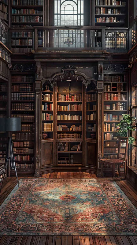 a photography studio background, grand bookroom, a bookshelf in the background - style1部分