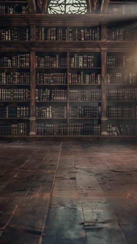 a photography studio background, grand bookroom, a bookshelf in the background - style3部分