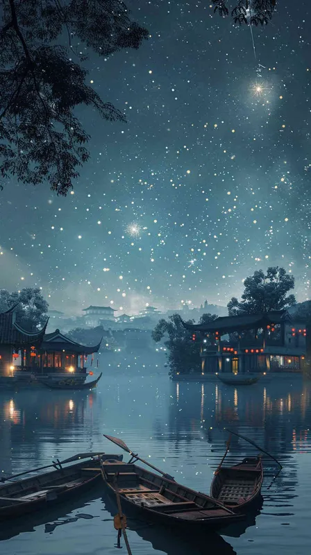 静思与感悟
最后，画面回归到夜色中的船只和河面，作者在这静谧的夜晚中沉思，思考人生和历史的意义。夜空中的星辰仿佛在诉说着时间的流逝和世事的变迁，作者在这份宁静中获得了更深的思索和感悟。

通过这四个镜头，不仅展现了秦淮河的美丽景象，还深刻表达了作者对历史、文化和人生的感悟与思考。 – AI绘画作品展示 | Midjourney中文版生成