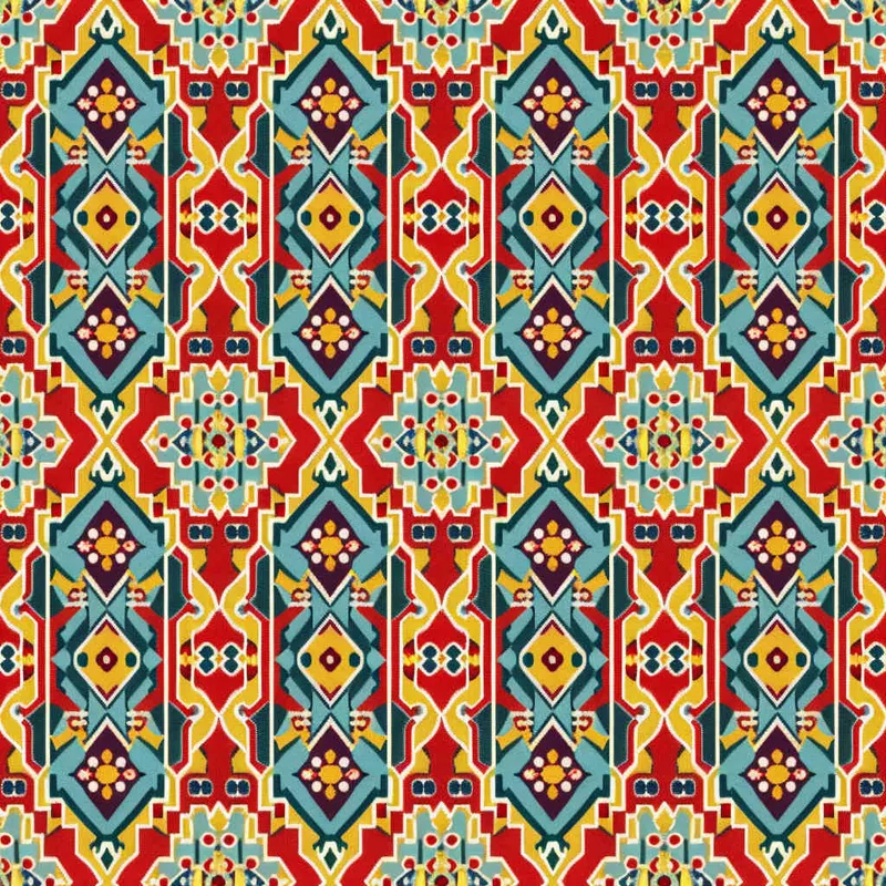 A seamless pattern and rich and colorful ethnic embroidery, it is an extension of the Tujia Yangque pattern, and their vivid color tones create an exotic visual tapestry fabric surface. This design combines bright red and yellow, and adopts Chinese folk art style graphic illustration techniques. Tiled infinite loop, master colors, and a plethora of details - style2部分