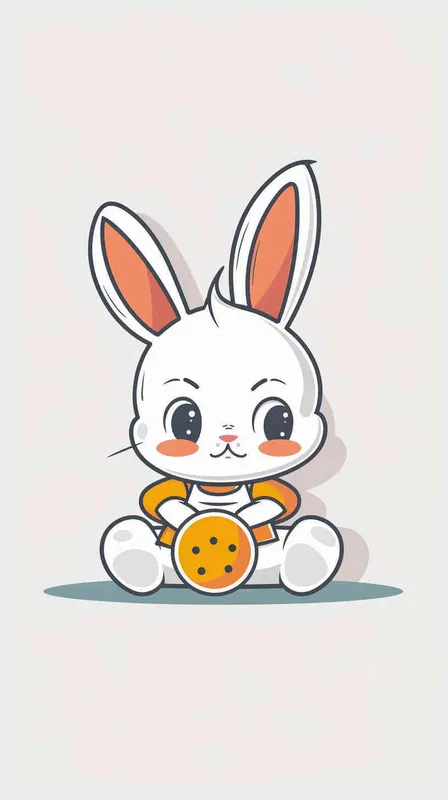 衍生一个简约萌萌兔子出来，身穿乒乓球服，打乒乓球， 正面，简约白底图 - style4部分
