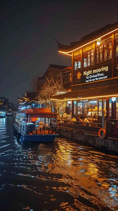 泊船近酒家的生活氛围
第二句“夜泊秦淮近酒家”转换到了作者的所在，夜舟靠近酒家，那里灯火通明，人声鼎沸，与第一句的静谧形成对比，体现出秦淮河的繁华和生活的热闹。 - style1部分